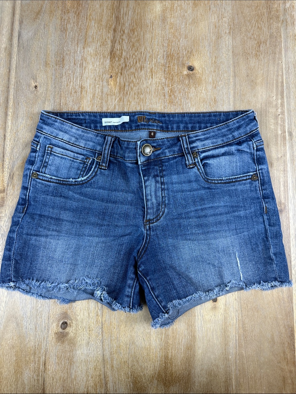 Kut from the Kloth Medium Wash Gidget Frayed Hem Denim Shorts